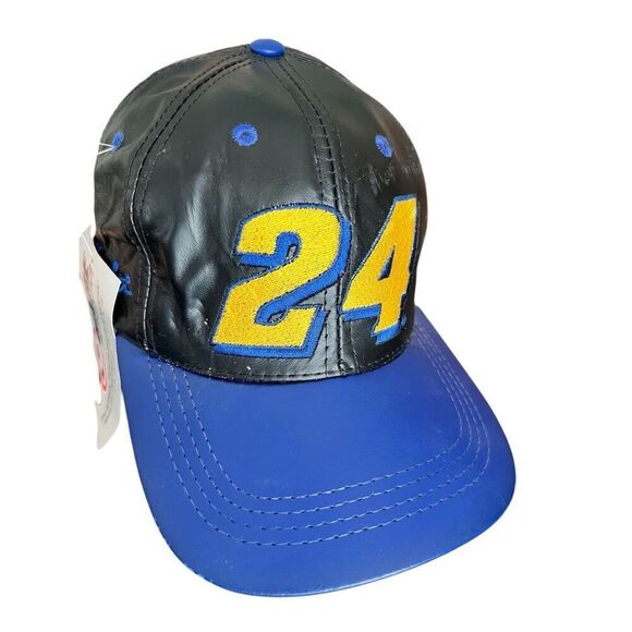 Jeff Gordon #24 NASCAR Dupont Racing LEATHER Adjustable Baseball Cap Hat made in - Picture 1 of 9